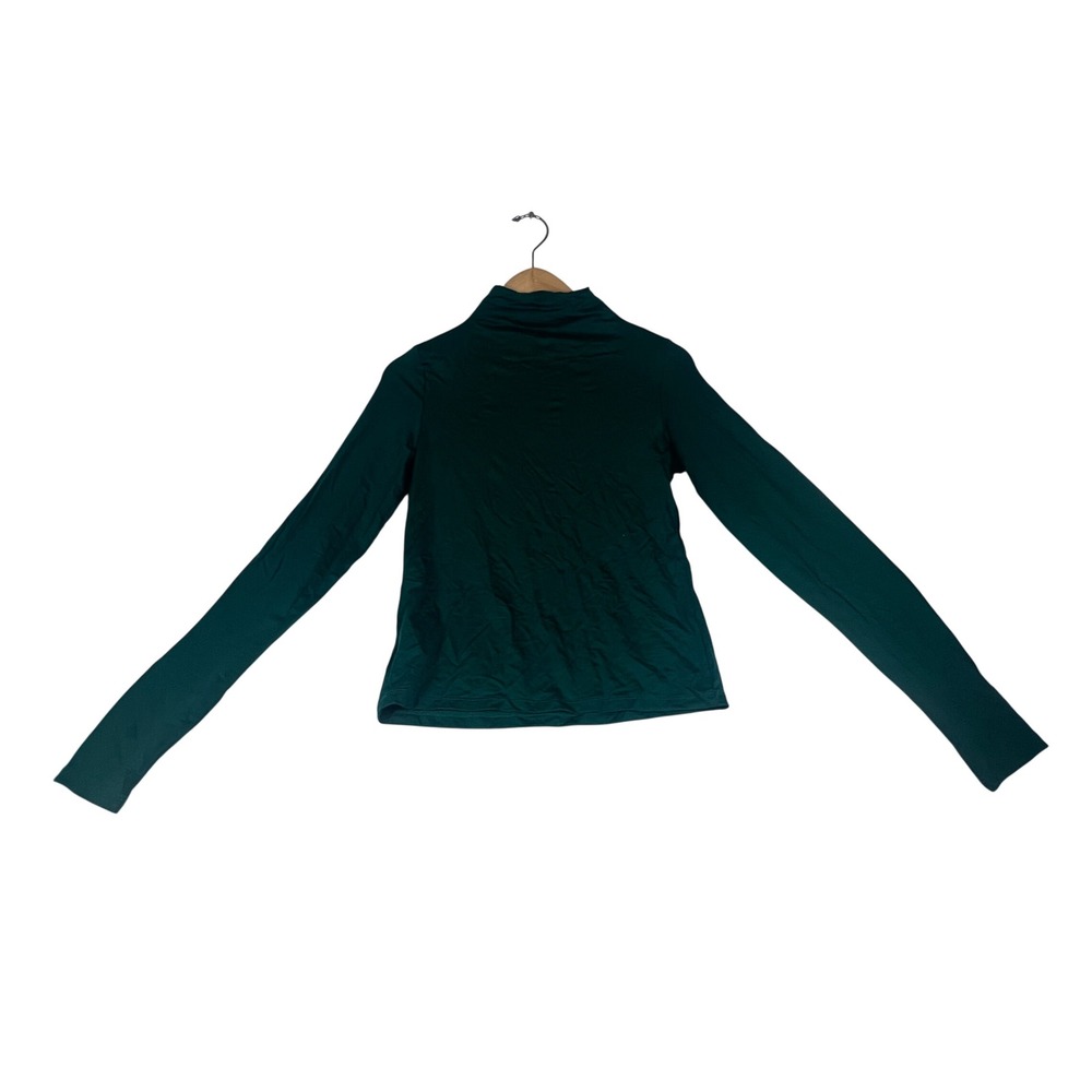A New Day Womens XS Dark Green Mock Neck Ruched Long Sleeve Tencel Top NEW